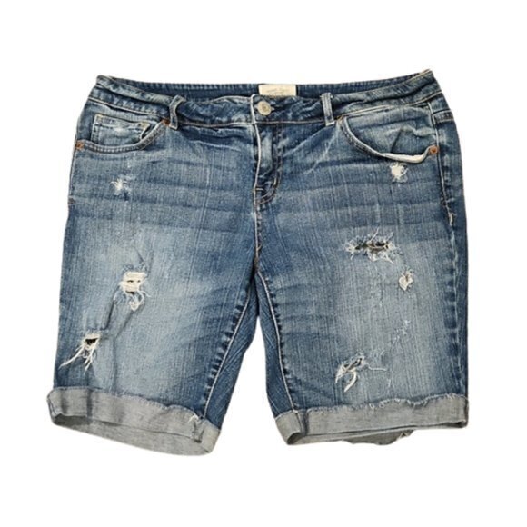 [Aeropostale] Distressed Cuffed Bermuda Jean Shorts - Size 13/14 - Picture 1 of 7